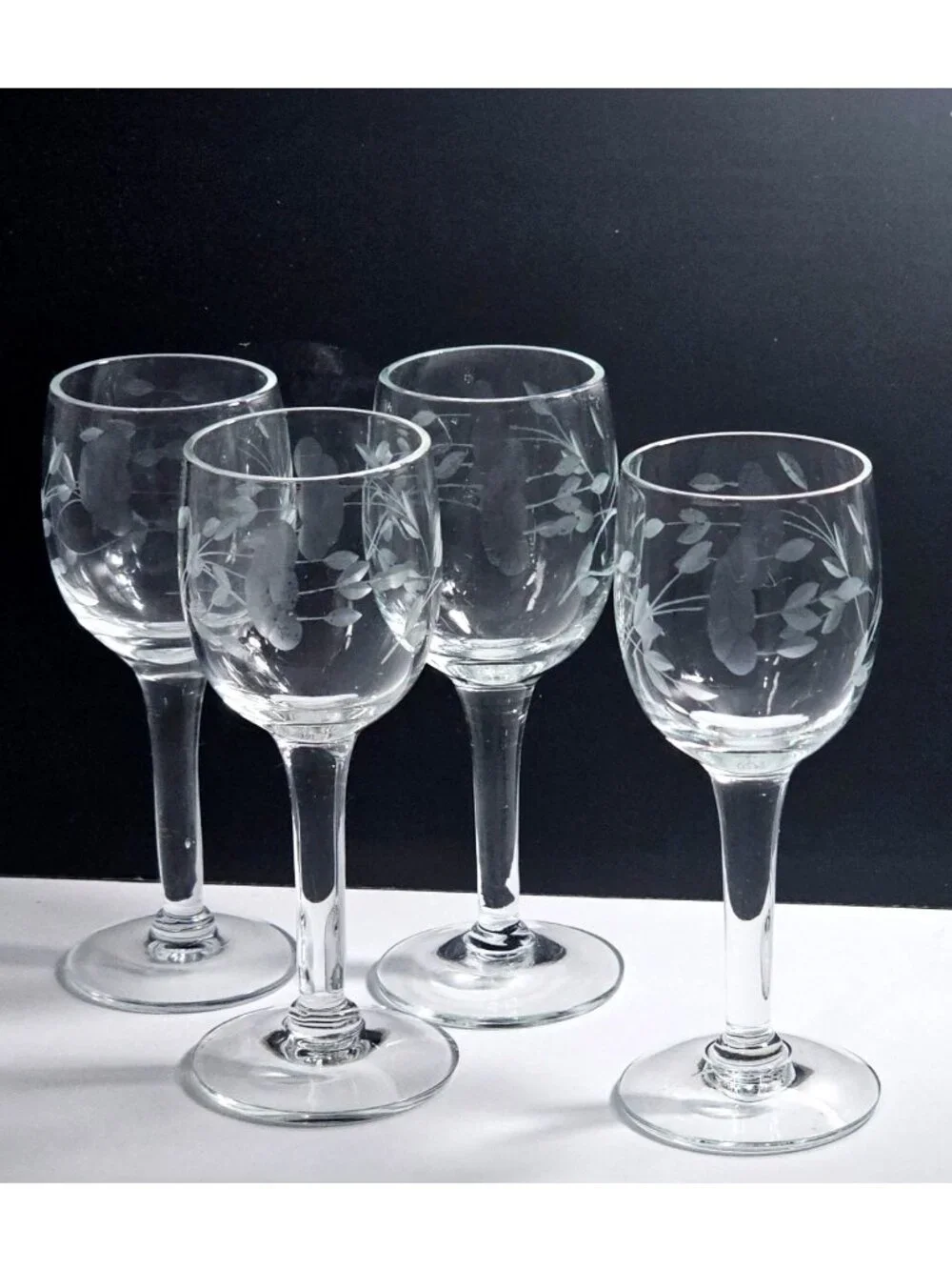 4 Princess House Heritage Cordial Glasses Etched Floral Vintage Crystal 1oz glas